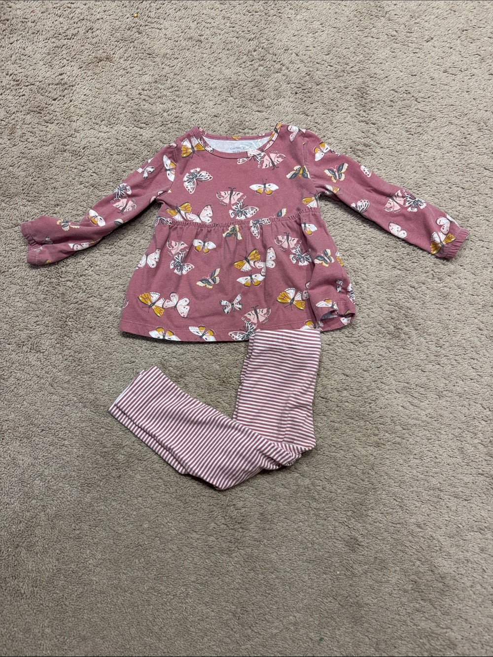 Carter's Mauve Butterfly Top and Striped Leggings Set